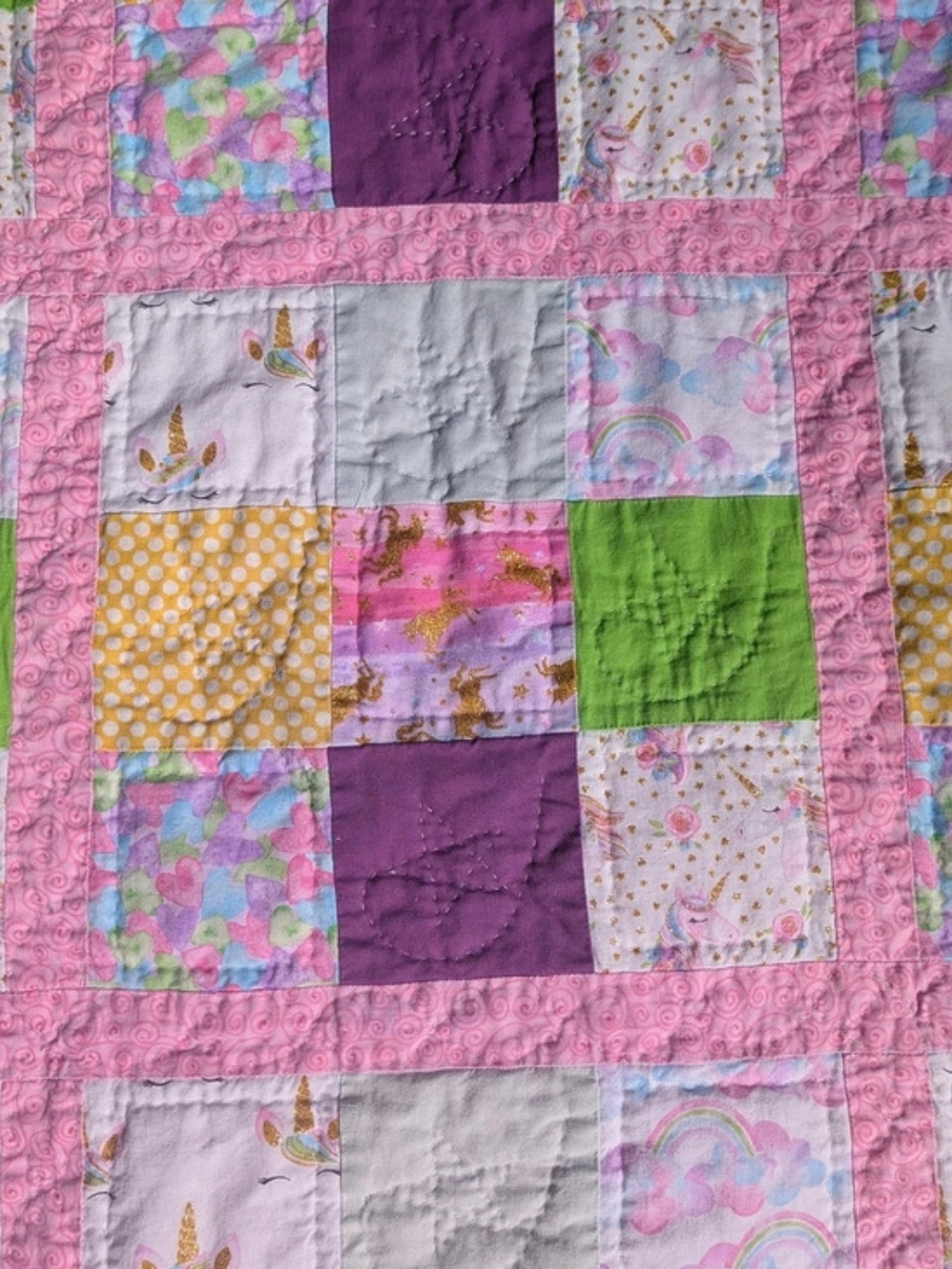 Hand Quilted Unicorn Minky Baby Blanket